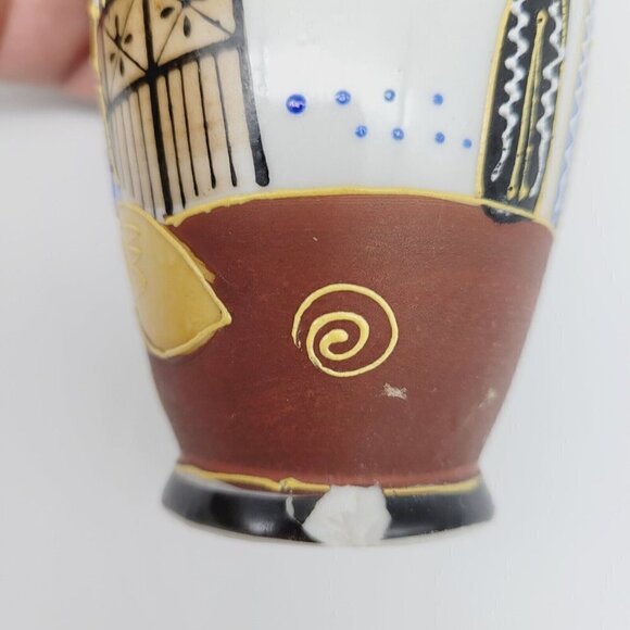 Vintage Japanese Satsuma Moriage 5" Porcelain Vase Hand Painted Raised Design - Picture 11 of 11